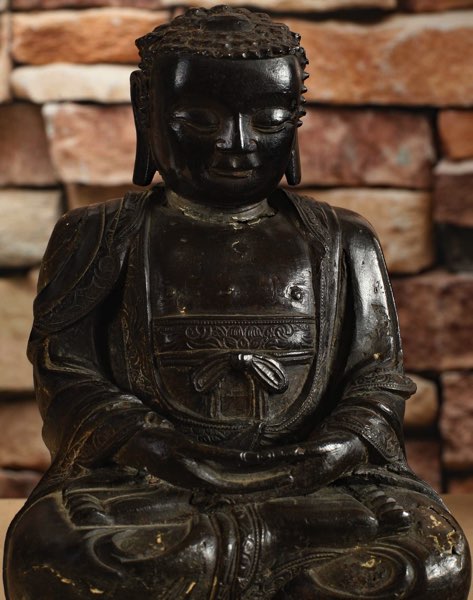 Asiatika antiker Bronze Buddha 21cm Lotussitz