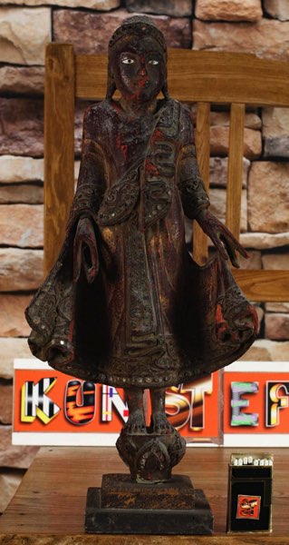 ältere oder antike Holz Figur Asiatika 43cm Buddha Gottheit Tempeltänzerin
