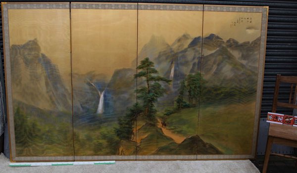 Paravent Malerei Yosemite Falls Wasserfall Asiatika Japan signiert 244x151cm