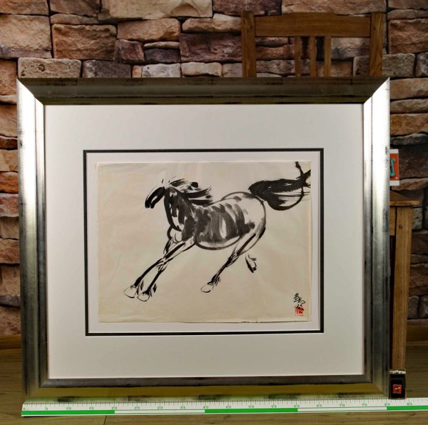 signiert Tusche Malerei China Pferd galoppierend Asiatika Umkreis Xu Beihong 徐悲鴻