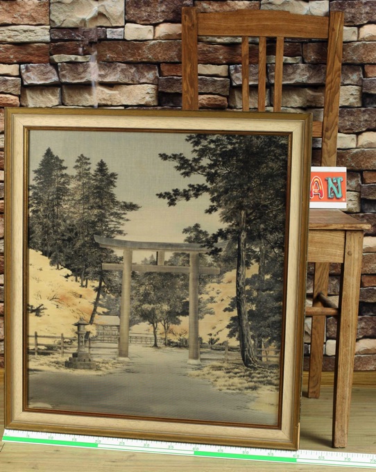 ältere Malerei auf Seide Gemälde Japan Torii Pagode Landschaft Asiatika 鳥居