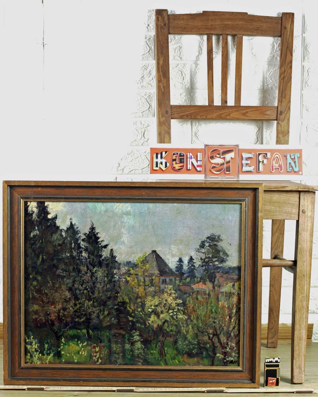A H antikes Ölgemälde Villa Garten Impressionist