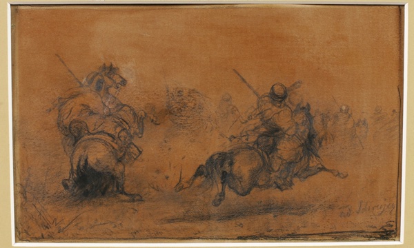 Adolf Schreyer Zeichnung Studie antik Beduinen Reiter