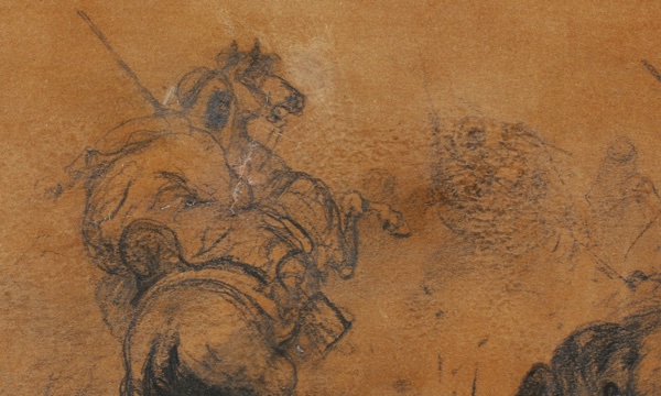 Adolf Schreyer Zeichnung Studie antik Beduinen Reiter
