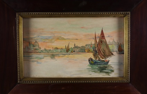 Aquarell Gemälde Venedig Segelboot älter antik