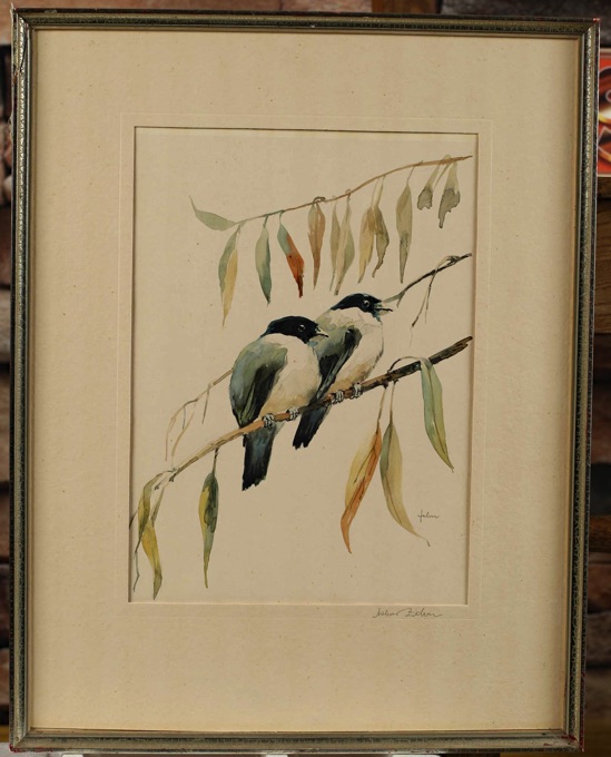 Arthur Zahn 1886-1970 Aquarell antik Paar Vögel auf Ast 2 von 2 Gegenstück Vogel