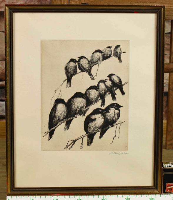 Arthur Zahn 1886-1970 Radierung handsigniert antik Vögel auf Ast Vogel Grafik