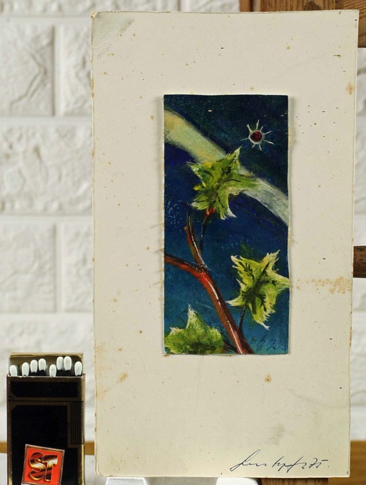 Bruno Grosskopf 1908 1984 Ölgemälde von 1975 abstrakt Miniatur Pflanzen Himmel