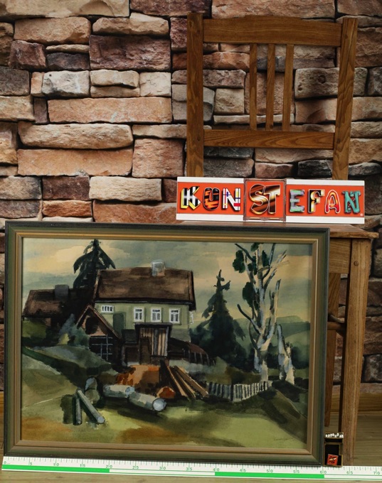 Carl Barth 1896-1976 Aquarell Landschaft mit Haus Gehöft mit Rahmen hinter Glas