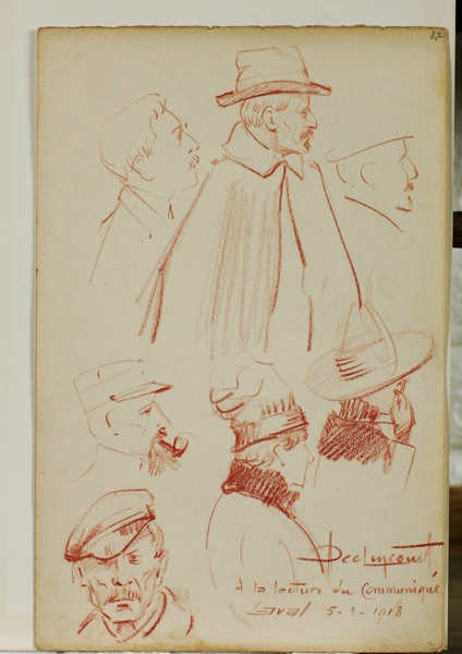 Declincourt zwei antike Rötelzeichnungen Portrait Studien 1918
