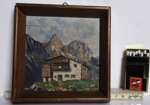 Monogramm E H Ölgemälde Miniatur Alpen Berghof antik