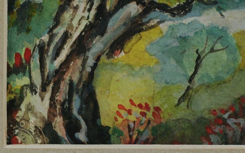 E M Monogramm Aquarell expressive Landschaft 1957
