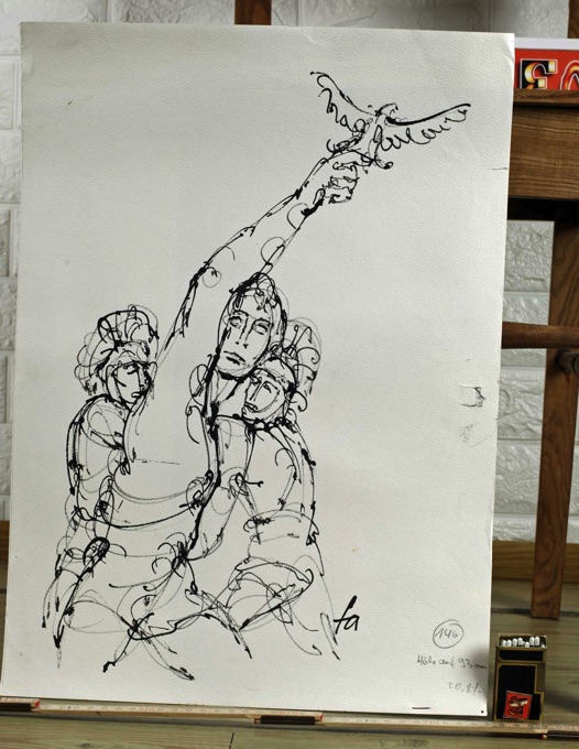 Ferry Ahrle Zeichnung Gladiatoren Brieftauben 4