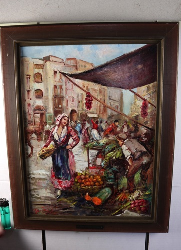 Franco Rispoli Öl Gemälde Markt Obst Personen