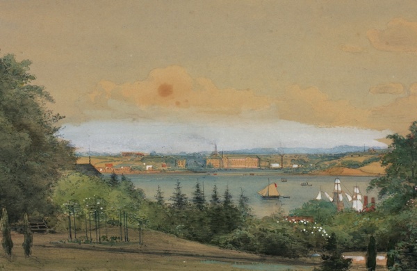 Friedrich Ernst Wolperding antikes Aquarell Kiel Hafen 1847