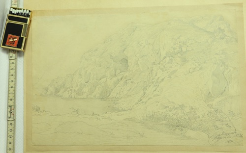 Fritz Ernst Christian Frederik Petzholdt Zeichnung antik 1831 Capri Küste Höhle