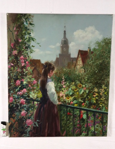 Graf Ölgemälde Impressionist Blumen Mädchen Dorf