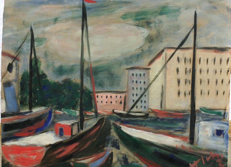 Hans Schad Ölgemälde 1953 Stadt Hafen