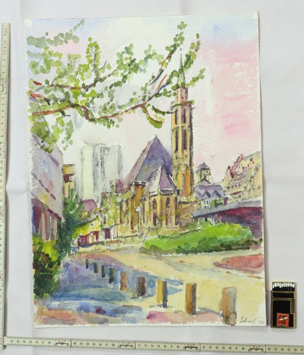 Hans Scheil Aquarell 1979 Kirche Frankfurt am Main