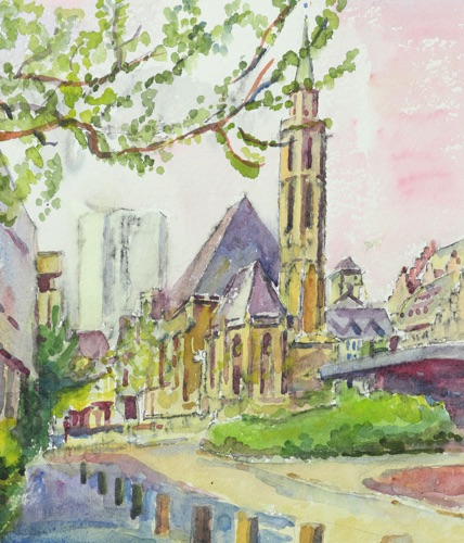 Hans Scheil Aquarell 1979 Kirche Frankfurt am Main