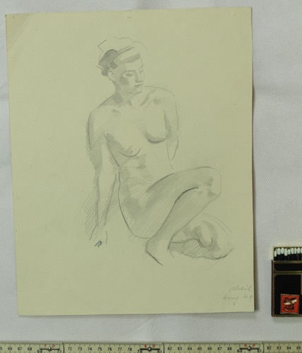 Hans Scheil Zeichnung antik 1949 Akt nackte Frau