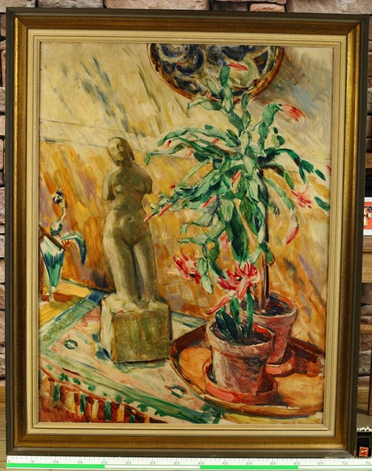 Hans Völcker 1865-1944 Ölgemälde antik expressiv Stillleben Kaktus Büste Figur