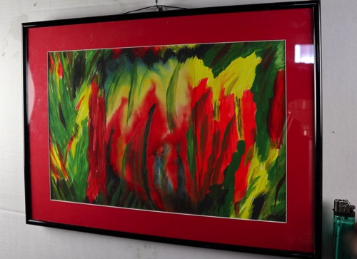 Heyeler Mischtechnik Gemälde Collage abstrakt Collage in Rot