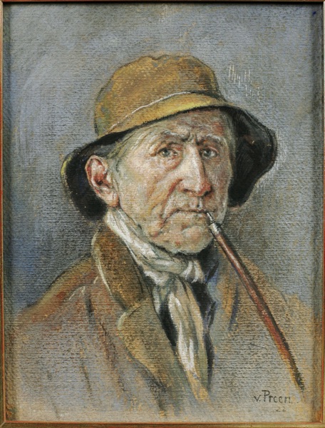 Hugo von Preen antikes Pastellkreide Gemälde Charakterkopf Genre Portrait Mann 1922