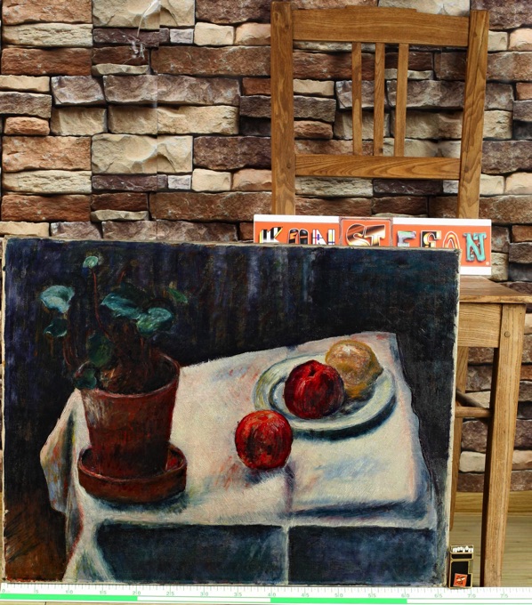 Ölgemälde antik Impressionist akademisch Stillleben expressiv Tisch Pflanze Obst