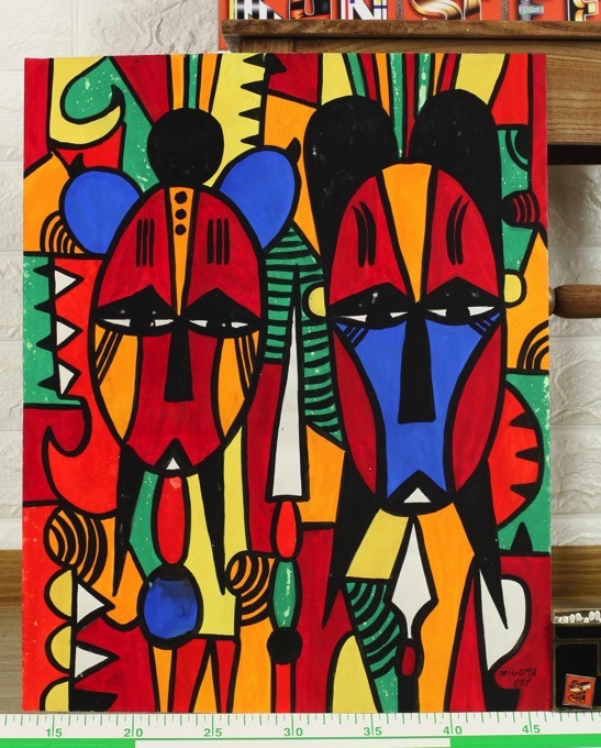 Jacques Zigoma Brazzaville 1936 1987 Aquarell von 1971 Masken abstrakt
