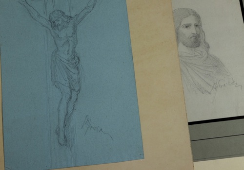 Jens Adolf Jerichau 2x Zeichnung Jesus Christus