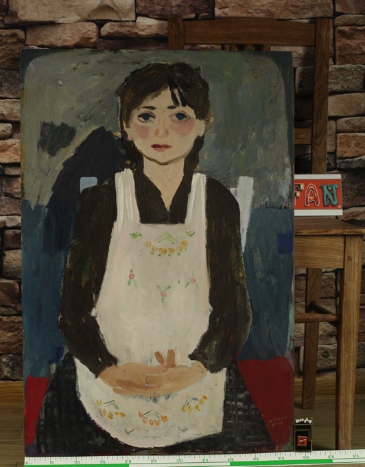 Johann Georg Geyger 1921-2004 Ölgemälde von 1951 Portrait Mädchen mit Schürze