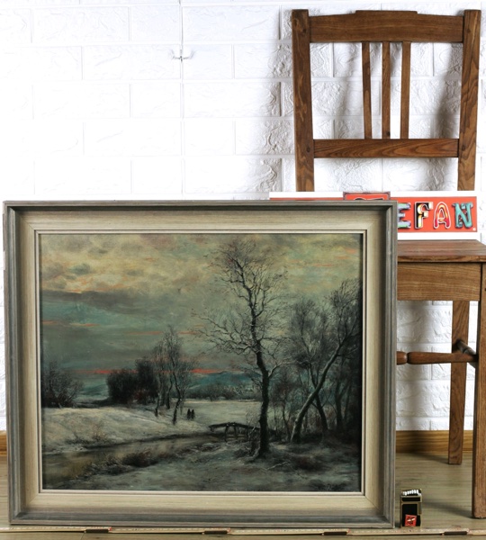 Julius Dielmann antikes Ölgemälde Taunus Schnee Winter Impressionist Kronberg Königstein