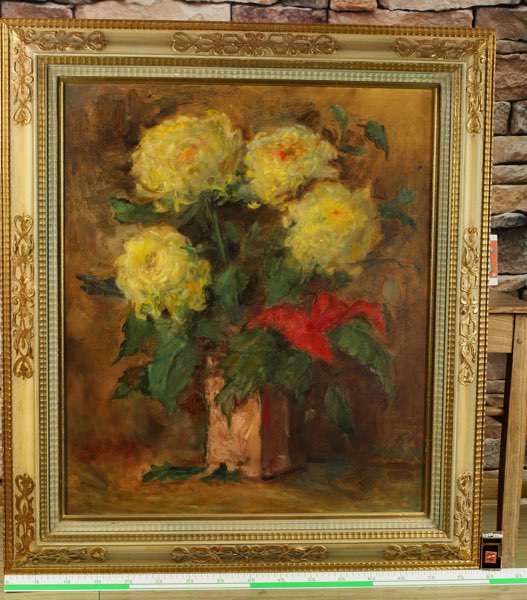 Carl Dörrbecker 1894-1983 Ölgemälde Stillleben Blumen Chrysanthemen 88x79cm Karl