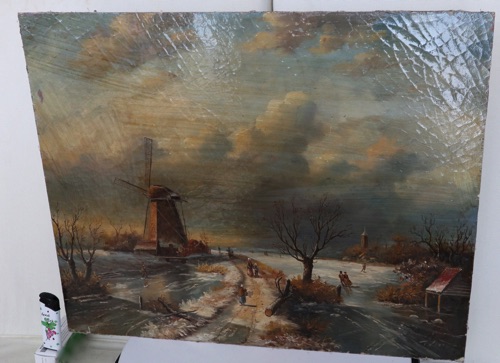 Loos Öl Gemälde Eisvergnügen Dorf Personen Windmühle