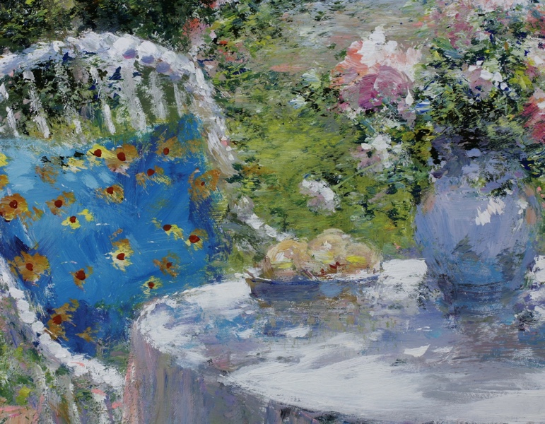 Lucia Sarto Ölgemälde Impressionist gedeckter Tisch am See 2002