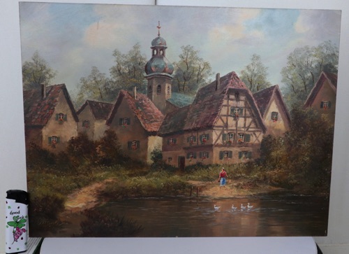 Otto Franke Ölgemälde Dorf Enten Fulda