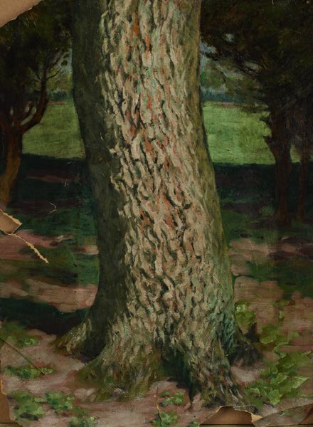 Ölgemälde antik beschädigt Baum Landschaft Impressionist Baumstamm Rinde