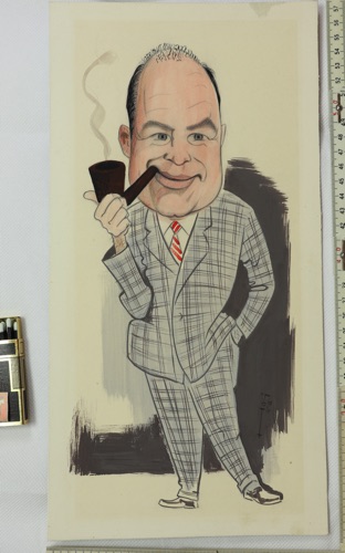 Signiert Gemälde Mischtechnik Portrait Mann Pfeifenraucher Karikatur 1956
