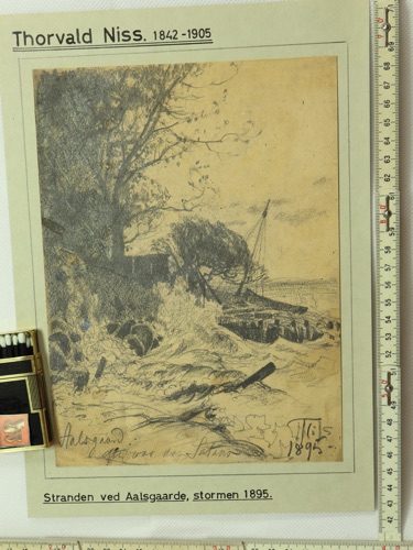 Thorvald Simeon Niss Zeichnung antik 1895 Strand Aalsgaarde