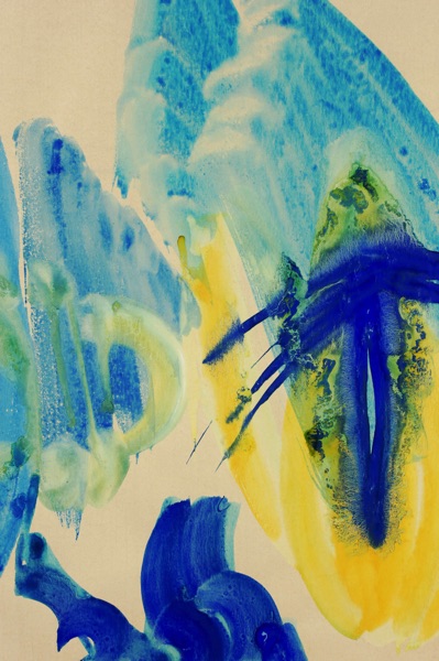 Werner Höpflinger Gouache Gemälde Komposition blau gelb 1975