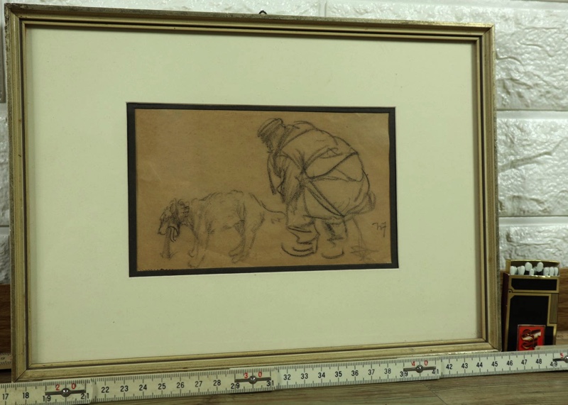 Wilhelm Altheim Kohle Zeichnung antik scheissender Mann erbrechender Hund
