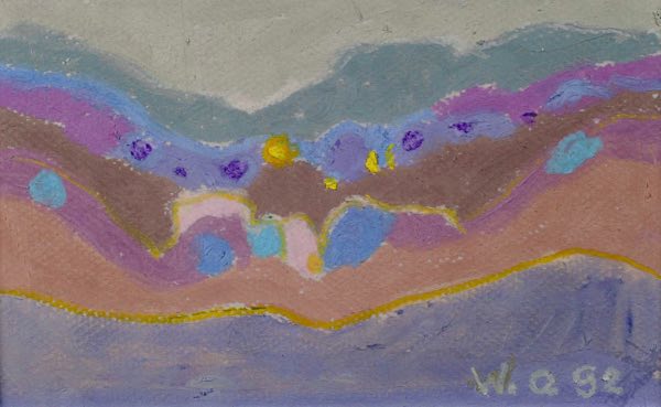 Wolfgang Oppermann 1944-2018 Gemälde Malerei 1992 lila Landschaft abstrakt