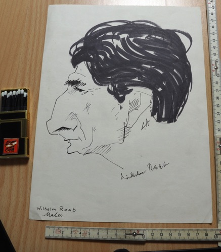 Zeichnung Wilhelm Raab Selbstportrait Karikatur Portrait