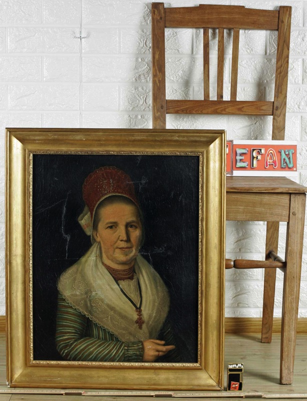 antikes Ölgemälde Portrait Frau Haube doubeliert Biedermeier