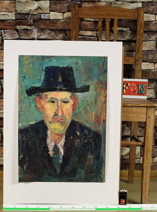 älteres Ölgemälde Portrait Mann mit Hut expressiv abstrakt akademisch Gegenstück