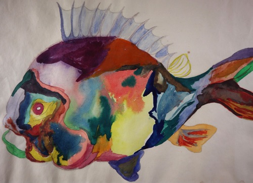 signiert Aquarell expressiv Fisch