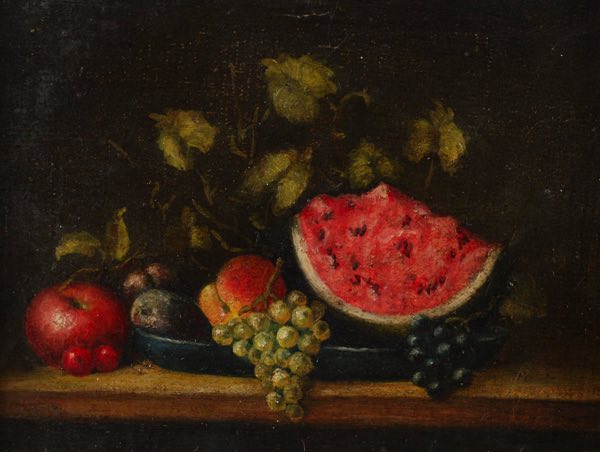 kleines Ölgemälde unleserlich signiert älter oder antik Stillleben Obst Melone