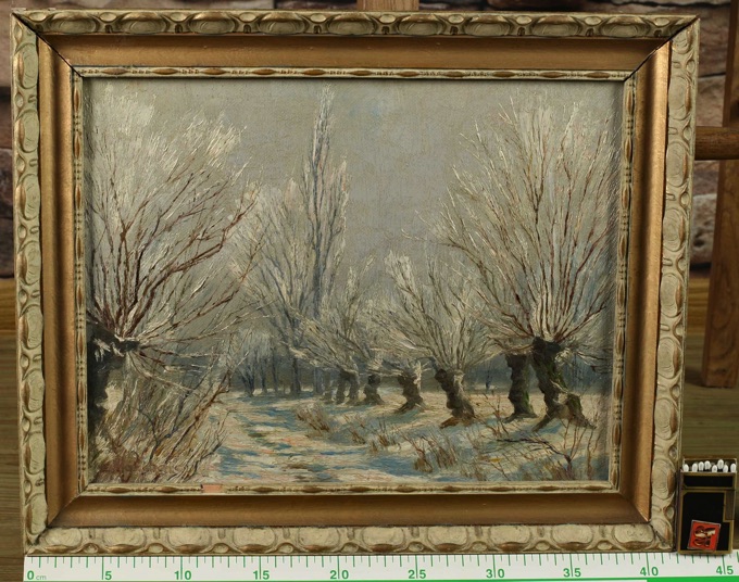 unles sign E. Planchais antikes Ölgemälde Impressionist Winter Landschaft Weiden
