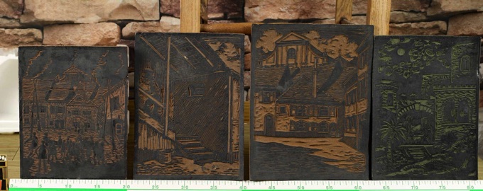 4 Linolschnitt Platten Druckplatten antik Jugendstil Linoldruck Platten Saffran